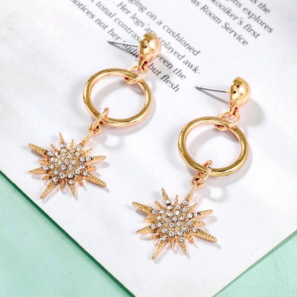 Any 2/$20! Gold Crystal Starburst Drop Earrings - Picture 2 of 6